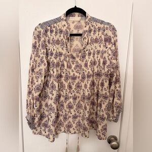 Natalie Martin Remy Top Large -Women's Cream Floral Pintuck Tunic Top